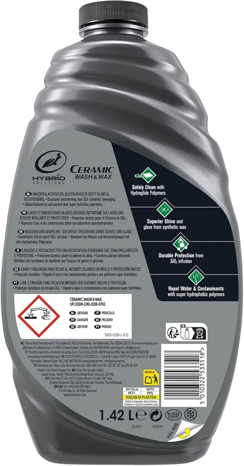 Turtle Wax Hybrid Solutions Ceramic Wash & Wax Car Shampoo 1.42 53340 - Car Cleaner with Ceramic Protector, Easy Rinse Formula That Removes Road Dirt & Leaves a Clean Glossy Finish