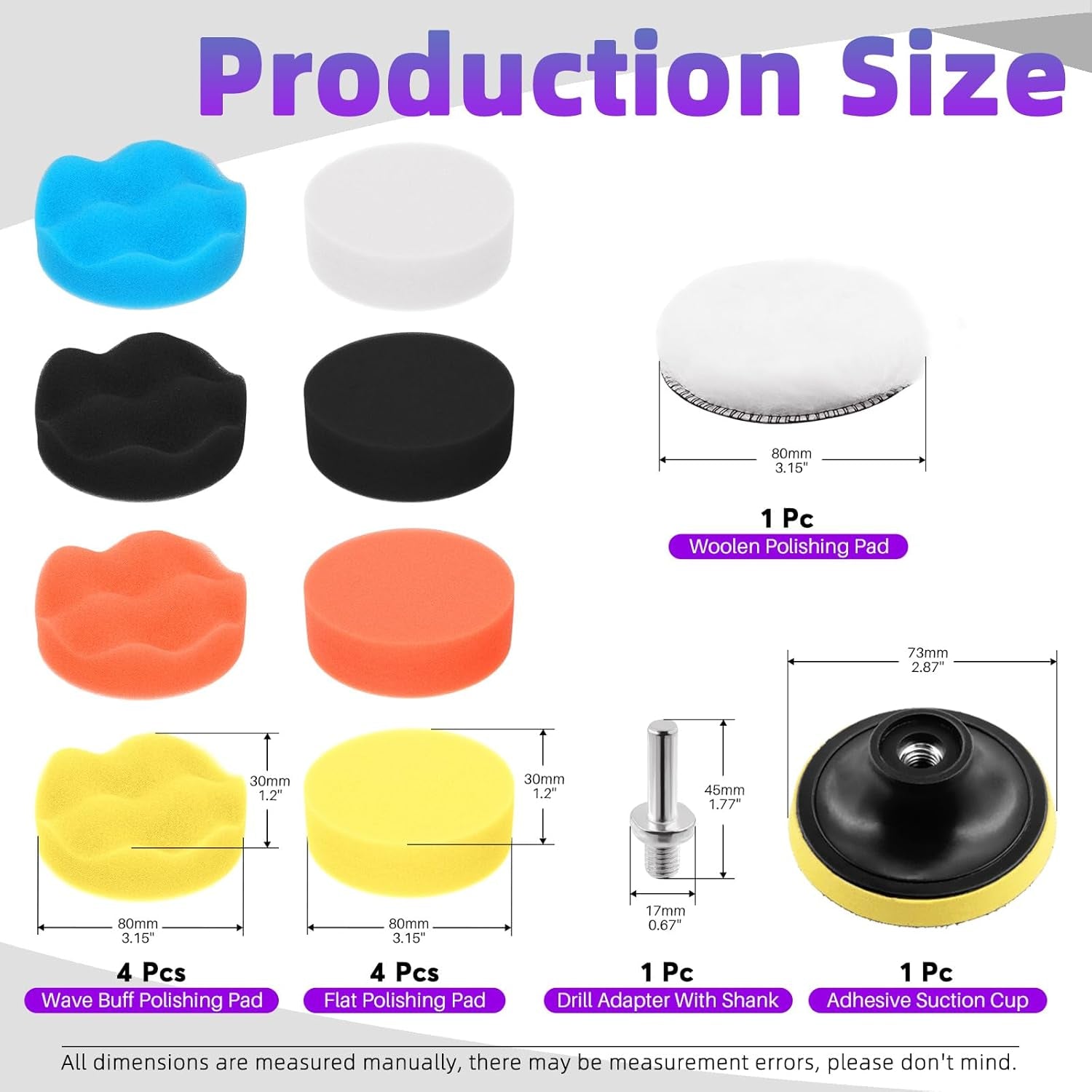 Swpeet 11Pcs 3 Inch Foam Drill Polishing Pad Kit