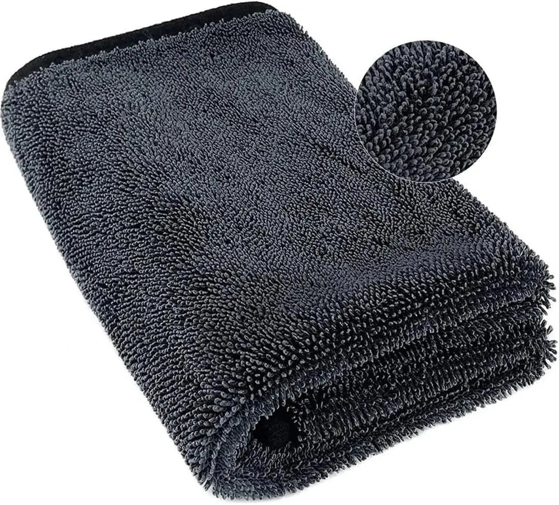 Thick Microfiber Cloth - 650GSM Super Absorbent Car Drying Towel for Detailing, Polishing, and Cleaning - Ideal for Auto Wash & Maintenance (Black, 60 * 90Cm/Pack of 1)