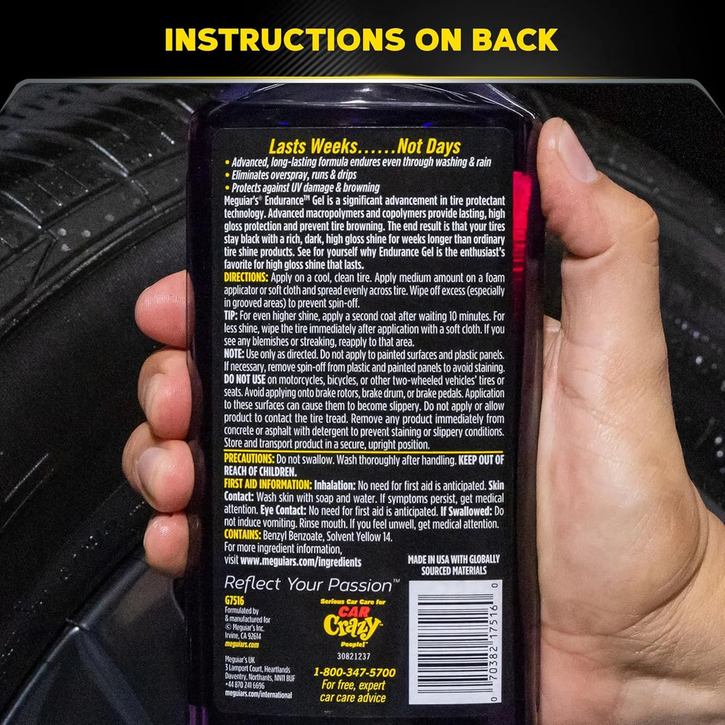 Meguiar’s Endurance High Gloss Tyre Gel (473ml) – Long Lasting Tyre Shine & UV Protection