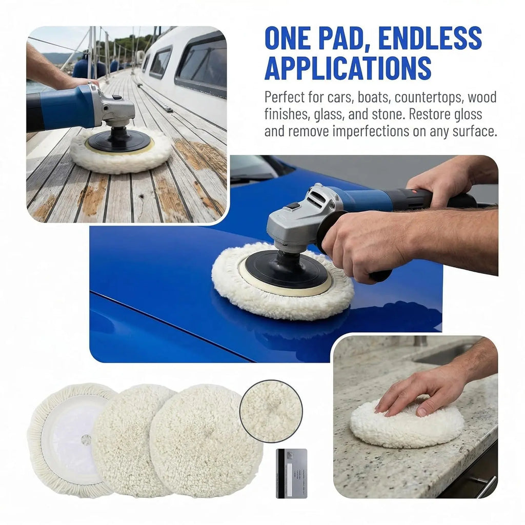 3 Pack Wool Polishing Pad 7" Wool Hook & Loop Grip Buffing Pad for Compound Cutting & Polishing