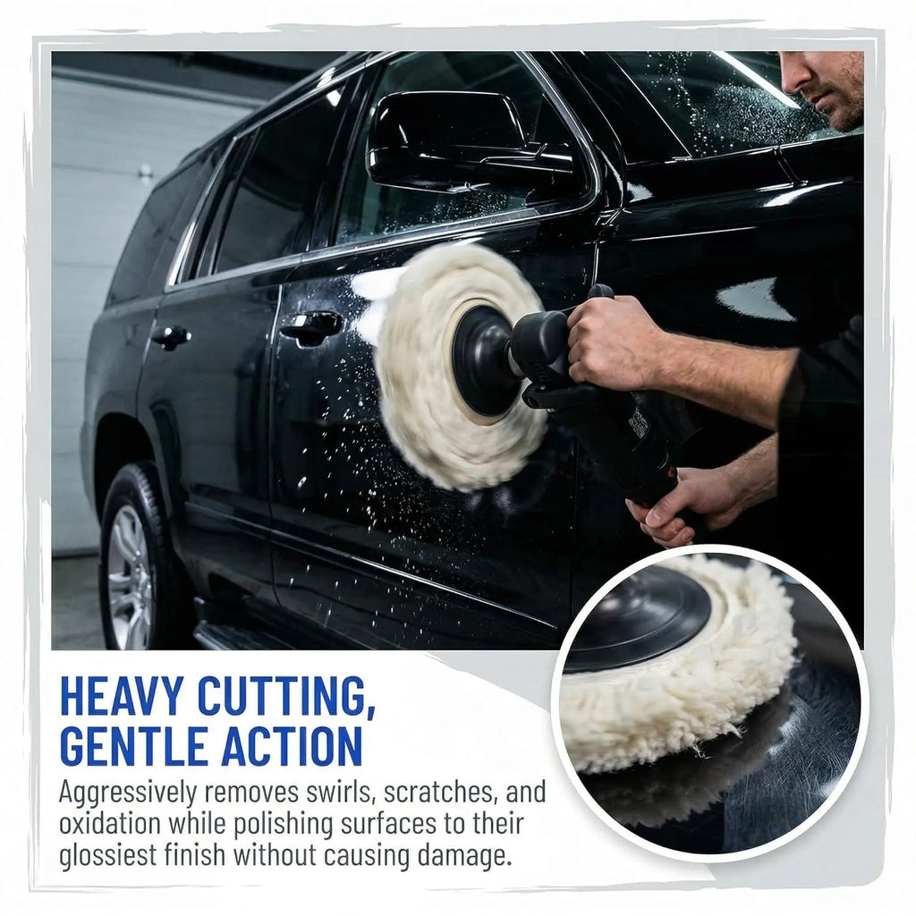 3 Pack Wool Polishing Pad 7" Wool Hook & Loop Grip Buffing Pad for Compound Cutting & Polishing